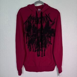 Affliction Hoodie Men Small Black Knight Graphic Pullover Y2K Gothic Grunge Red
